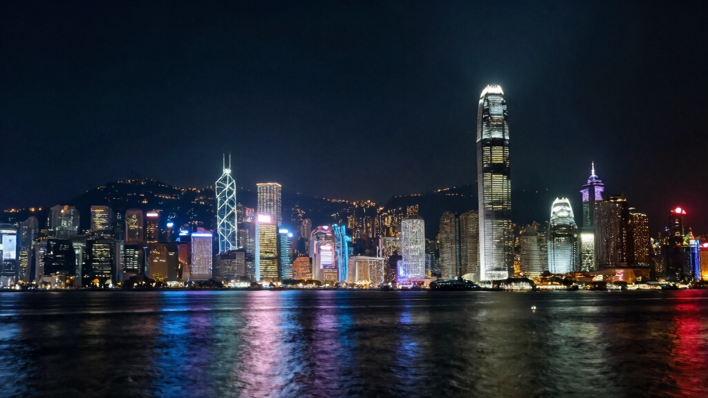 Hong Kong skyline at night with harbour lights
