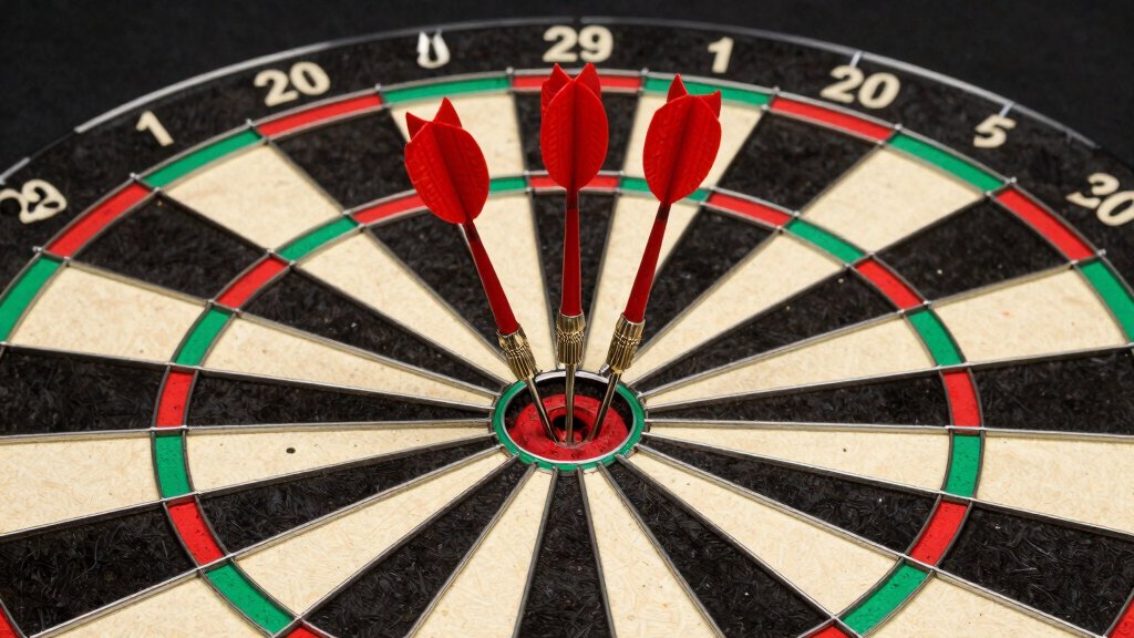 Darts thrown tightly grouped in treble 20 dartboard